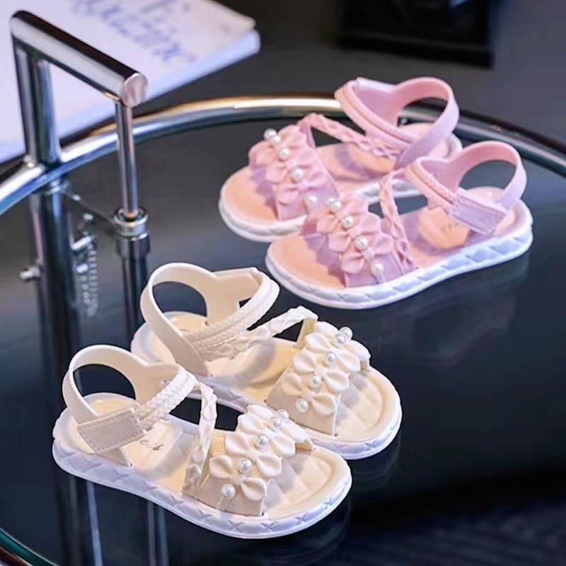 Girls' Elegant Sandals Versatile Stylish For Indoor Outdoor Beach-Ready Princess Shoes With Beaded Tassels Breathable
