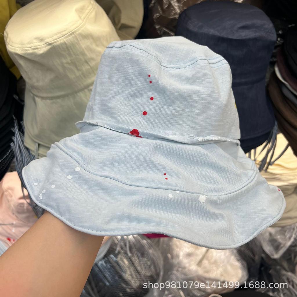 Sweet sister spring and summer new cotton and linen inkjet bucket hat women's sunscreen basin hat cute small fresh wide brim sun hat