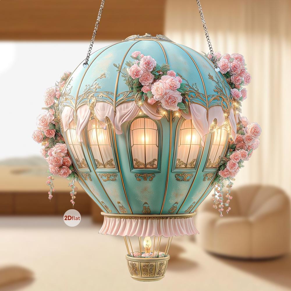 1pc Hot air balloon 2D acrylic pendant car wedding season flowers wall decoration creative romantic pendant home decor