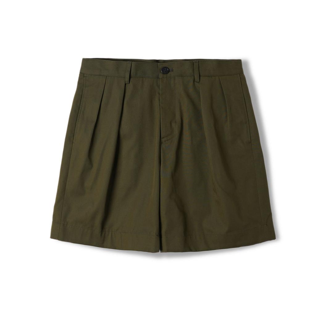 Bancheu Btb Cotton Twill Chino Double-Pleat Shorts - Olive