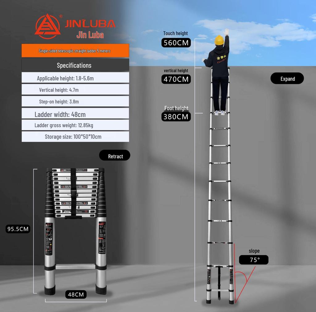 Jinluba Aluminum Telescopic A-Frame Ladder - Thickened, Stainless Steel, Bamboo Joint, for Household & Engineering Use
