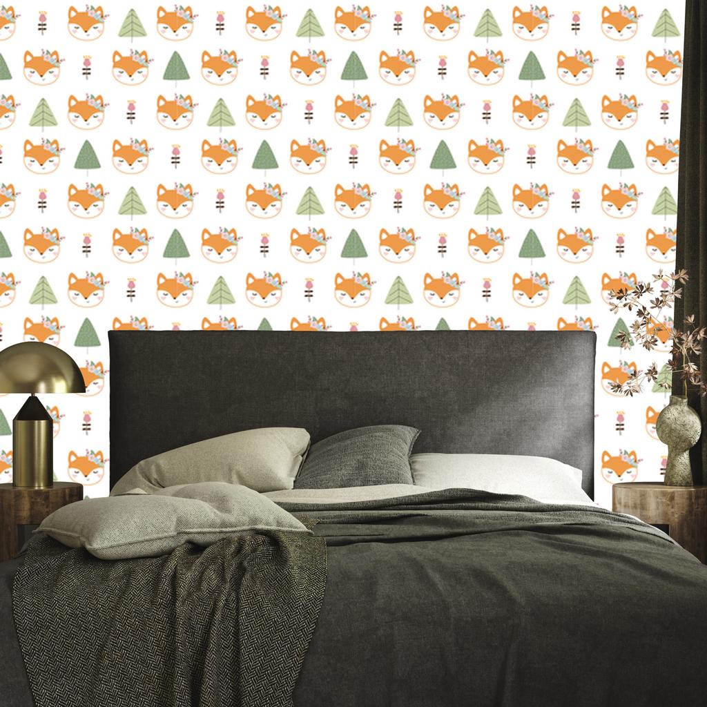 Foxes with flowers wallpaper for living room and bedroom 50x1000