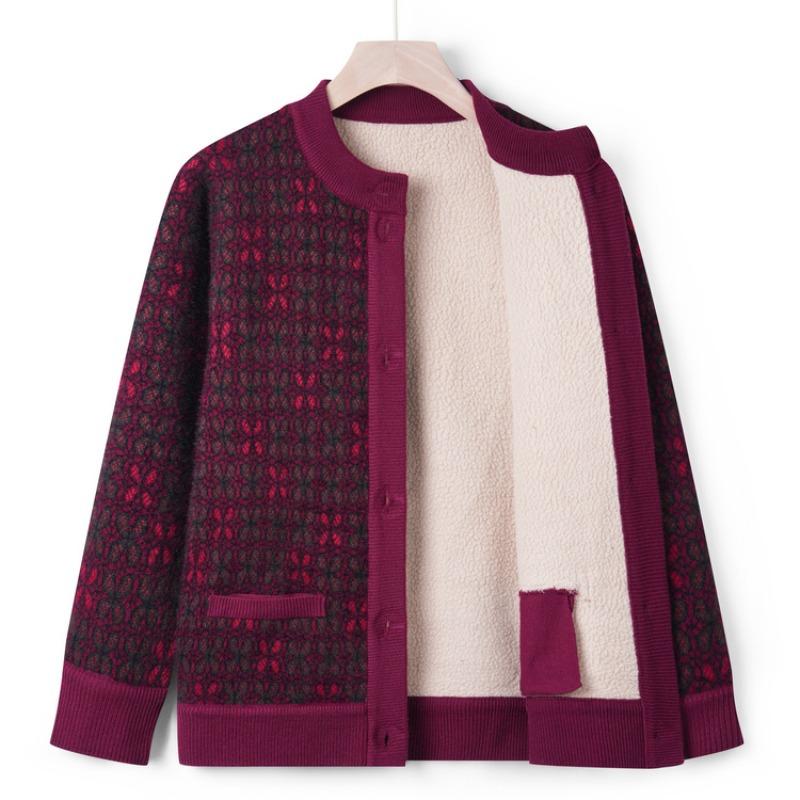 Middle-aged and old autumn clothes fleece cardigan grandma autumn thickened coat mother warm knitted sweater elderly clothes
