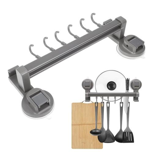 NUOLUX Kitchen Tool Hooks, Strong Suction Cup Hooks, Movable Double Bar Rack, Suction, Made of Aluminum and PET, 25kg Load Capacity, 30cm, Kitchen Sto