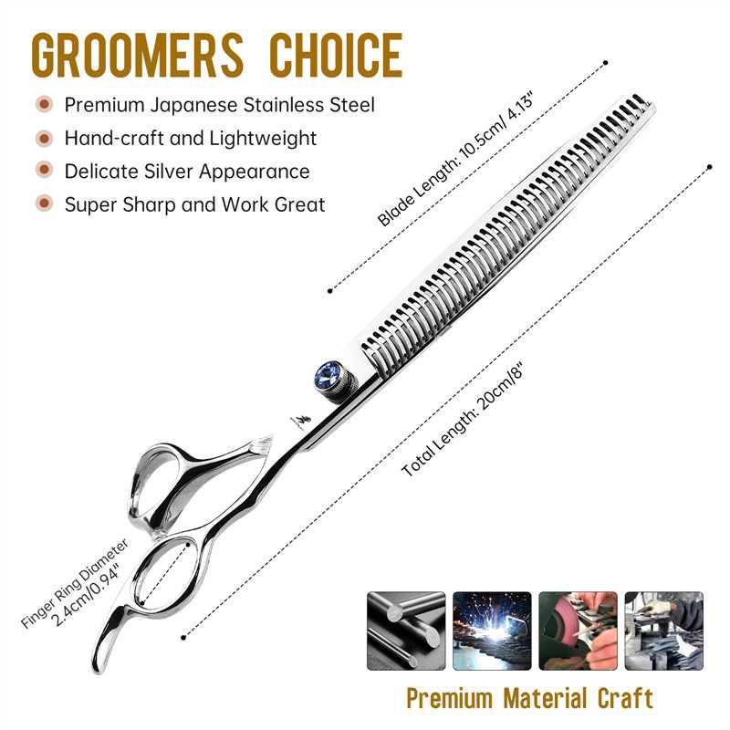 8.0 Inch Nimpson, Silver, Dense Tooth Scissors, Pet Grooming Scissors