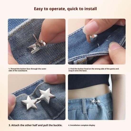 2 Pairs Pants Waist Tightener for Loose Jeans Alloy Star Jean Waist Pin No Sew Detachable Waist Buckle Button Pins for Women Jeans Skirts Trousers
