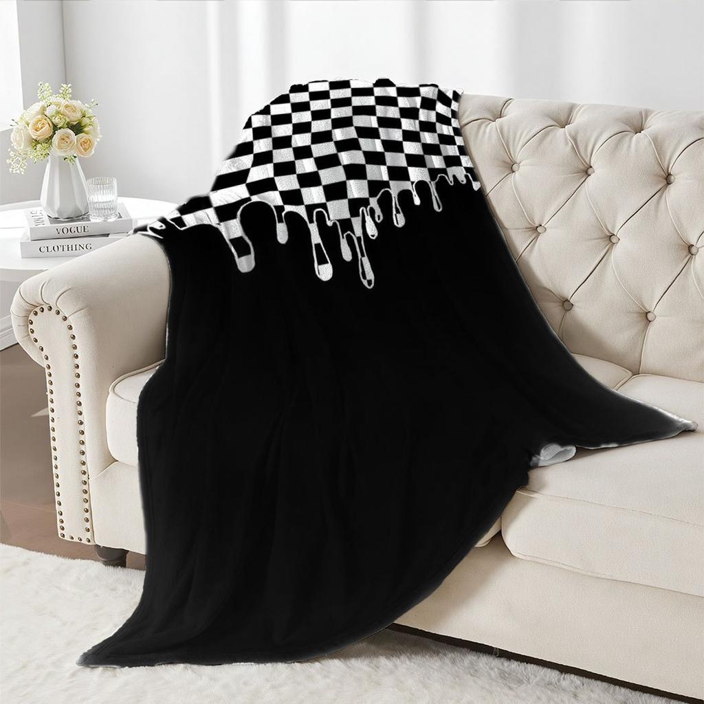 Minimalist Checkered Drip Flannel Throw Blanket Soft Cozy Fleece for Home Office Sofa Car All Season Gift