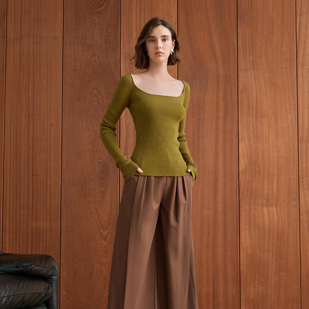 Waiwaiaiem Yy_Deep Square Neck Knit Top_2Color