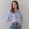 Color Embroidered Seersucker Stripe Shirt Blouse Ze06qb019nh