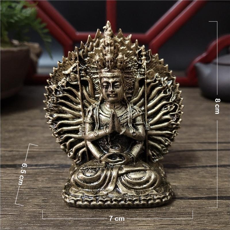 Bronzová barva Tisícruký Guan Yin Buddha Socha Ornamenty Pryskyřice Čínská Kwan Yin Buddha Socha Figurky Domácí dekorace
