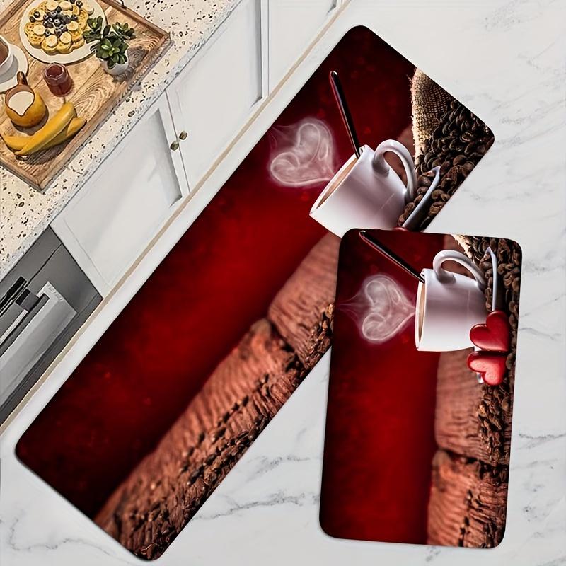 1 Stück Küchenteppich mit Liebeskaffee-Aufdruck, Holzbrett-Muster, Schwamm-Küchenmatte für Boden, rutschfester Flurteppich, rutschfeste Bodenmatte für Kinder