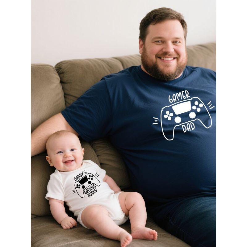 Father-Son Game Enthusiasts' Summer Family Matching Outfits: Dad, Baby, and Children's Cotton Casual Round-Neck Short-Sleeve T-Shirt