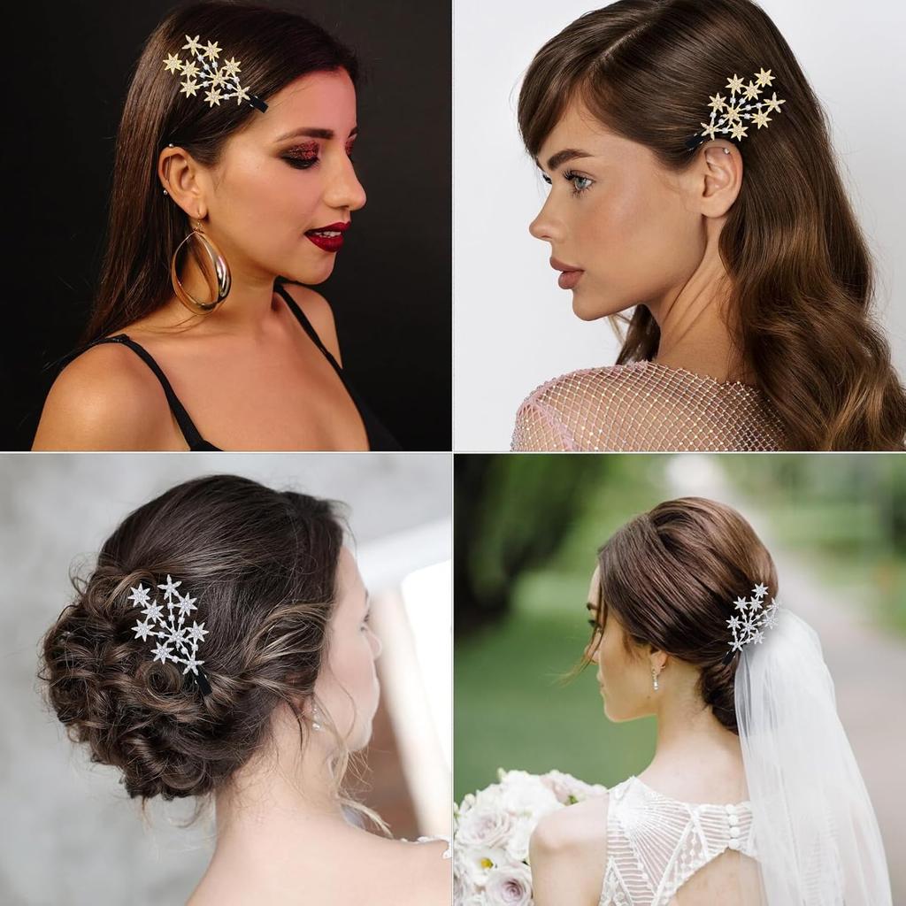 1pc Rhinestone Star Hair Clips Crystal Star Hair Clip for Women Bride Wedding Hair Barrettes Sparkly Silver & Gold Hair Pins