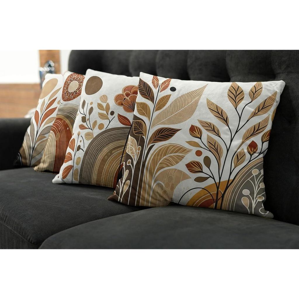 Brown Retro Plant - Style Pillowcasebedroom Living Room Sofa Home Decor Polyester Cushion Cover With Zipper