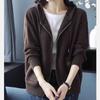 Cárdigan de Punto de Lana con Capucha de Color Sólido Otoño Mujeres Suéter de Manga Larga Holgado Cremallera Prendas de Punto Abrigo