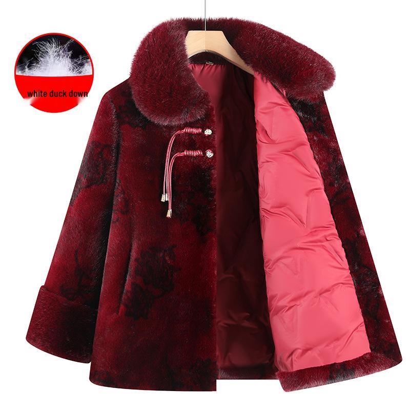 Chinese Style Faux Fur Plush Granny Jacket for Women (Ages 70-80)