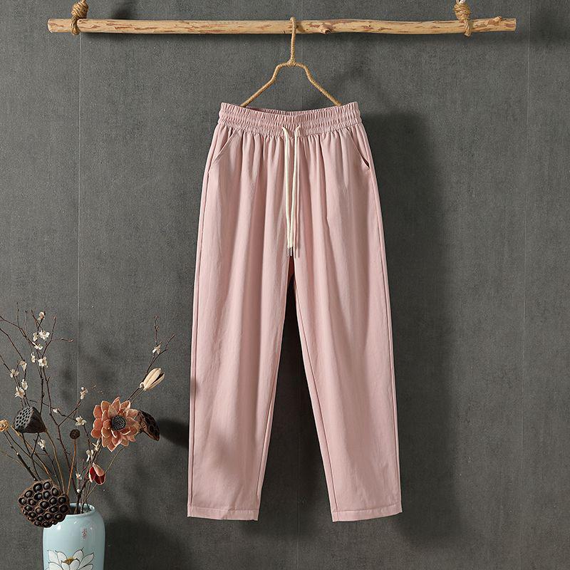 Women's Cotton & Linen Slimming Loose Straight-Leg Pants - Versatile Spring/Autumn Nine-Tenth Length