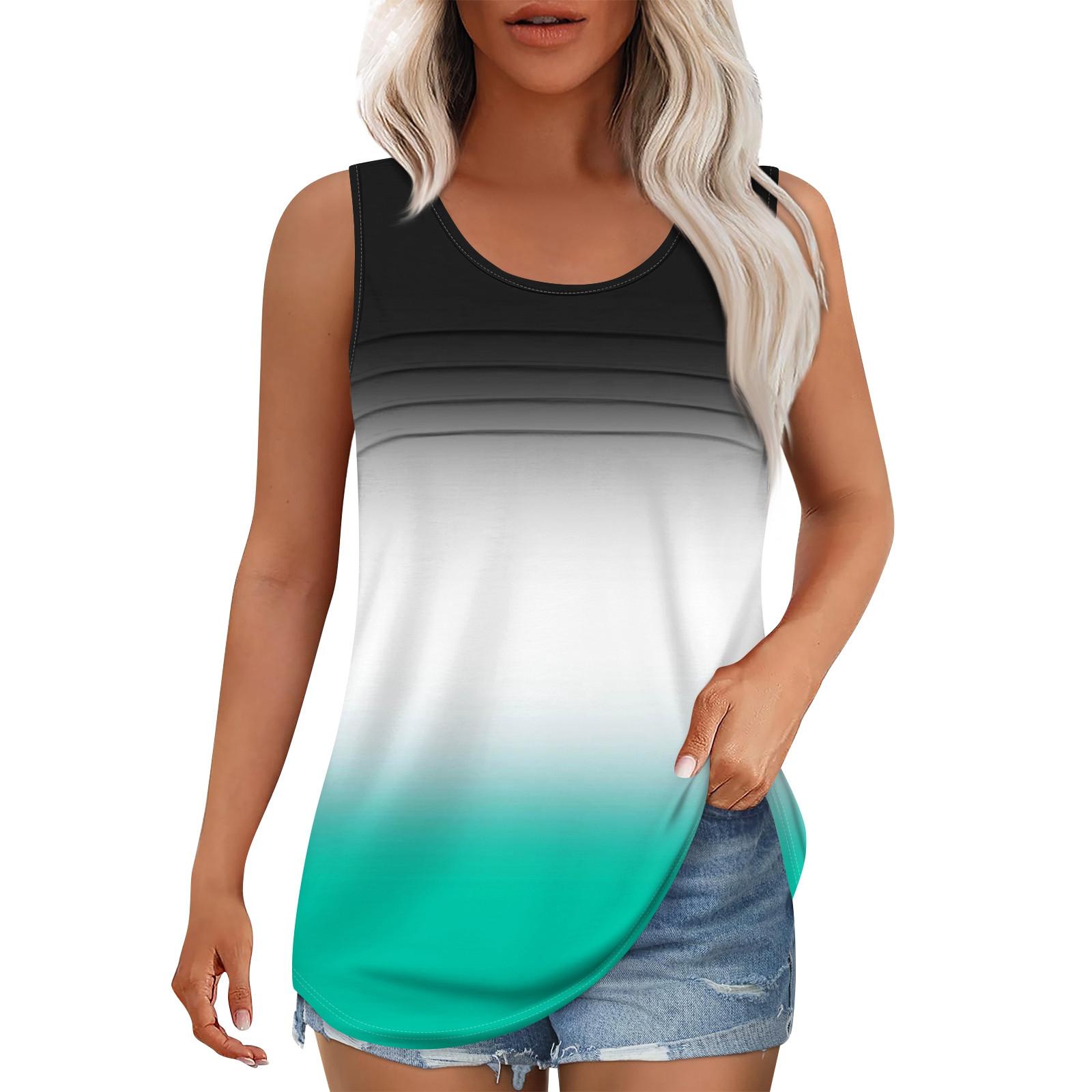 

Майка для женщин Летние наряды Блузки без рукавов Повседневные свободные рубашки Округлый вырез Складки спереди XXL