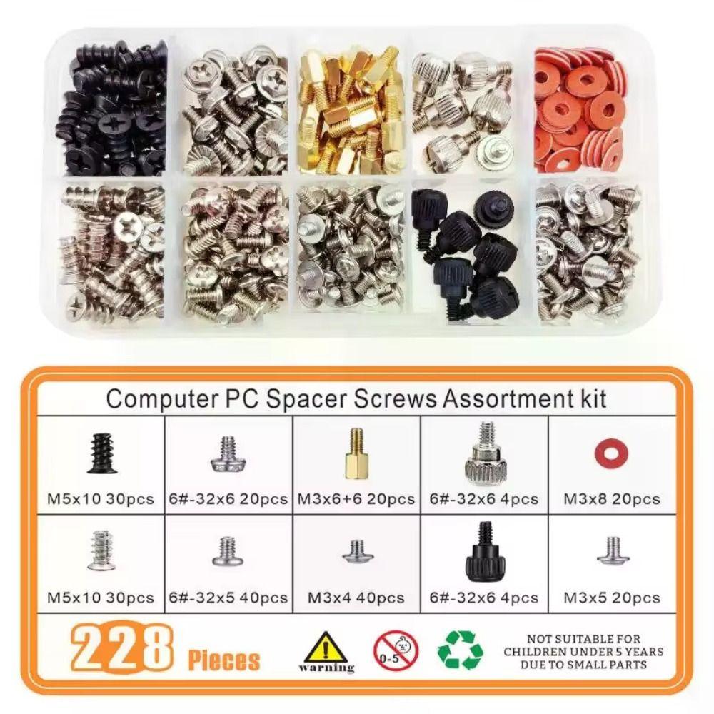 228pcs Computer Repair Bolt Assortment Kit Hardware Tools Washer Assortment Kit  Computer DIY