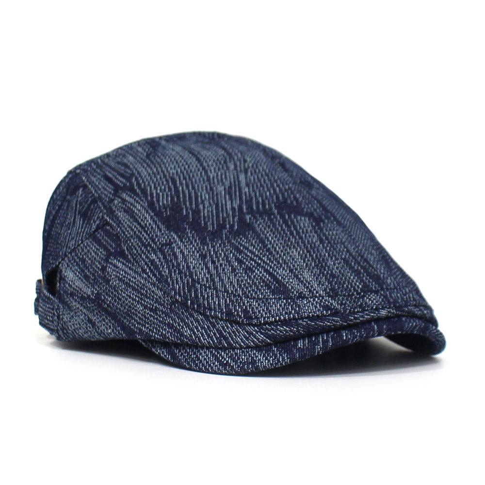 Fashion Cotton Jacquard Denim Beret British Vintage Versatile Forward-Facing Cap Striped Duckbill Cap Men's Trendy