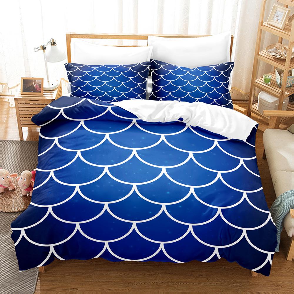 Laser Gradual Change Fish Scale 3D Digital Printing Three-Piece Quilt Cover Pillowcase Home Textile Bed Sheet Kit