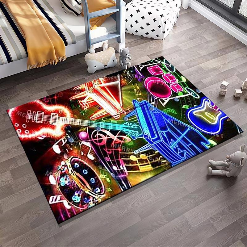 Bunter Musikinstrumente Teppich mit Neonlicht-Musterdesign Geeignet zur Verwendung als Anti-Rutsch für Wohnzimmer Schlafzimmer Sofas