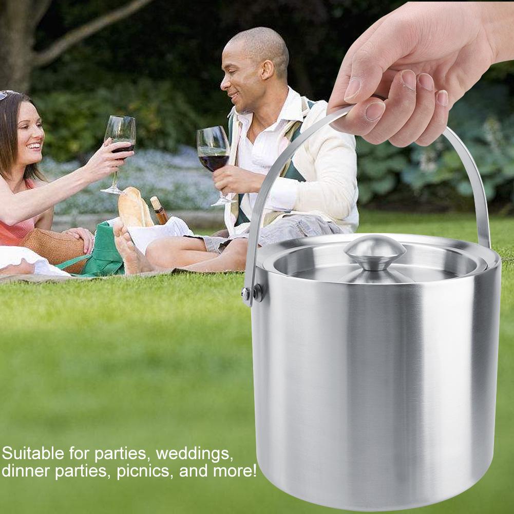Stainless Steel Double Walled Ice Bucket with Cover for Wedding Parties (3L)