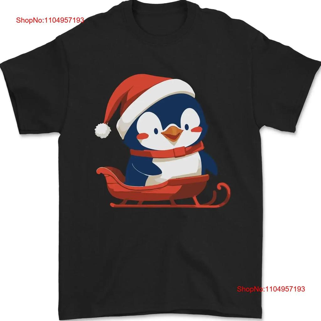 Cute Christmas Penguin Sledge Funny Xmas Mens T Shirt 100 Cotton vintage Washed Versatile Top For Everyday Wear Stylish
