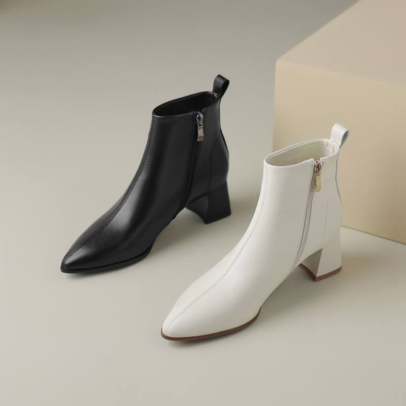 Krazing Pot Sheepskin Winter Round Toe Med Heels Fashion Boots Women Zipper Elegant Women Ankle Boots