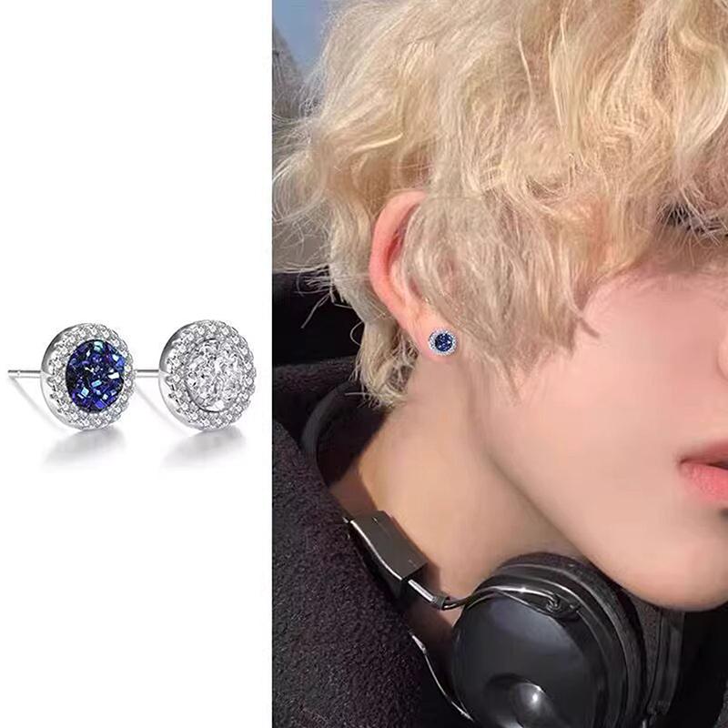 Shattered Zircon Stud Earrings For Men Boys Titanium Steel Round Small Earrings Minimalist Jewelry Gifts