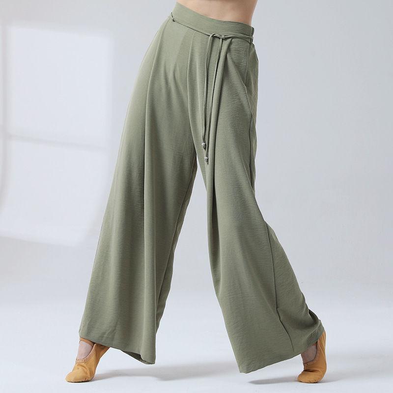 

Женские классические свободные прямые широкие танцевальные брюки | Костюм для ежедневных тренировок с расклешенным корпусом для современных танцев XL зеленый лайм