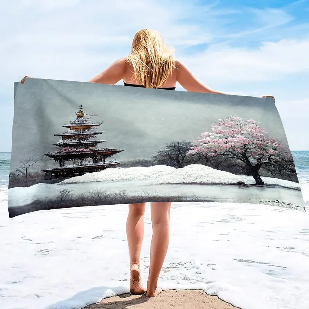 Cherry Blossom Sand Free Beach Towel Absorbent Bath Towel Large Hand Towels Quick Fast Dry Extra Large Thin Towels for Spa Pool