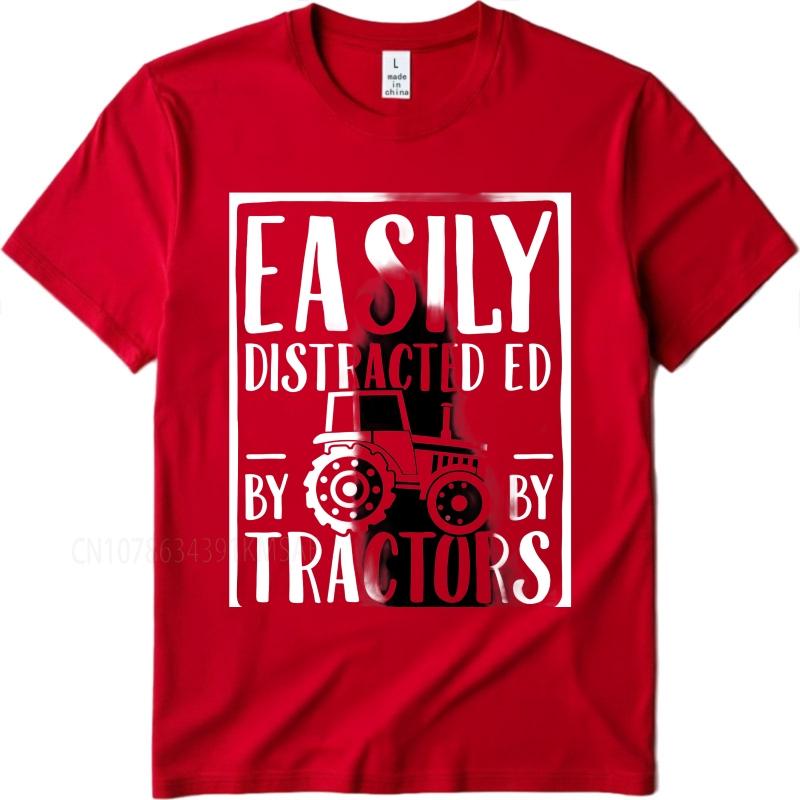 Black Summer For Him T Shirt Easily Distracted By Tractors Short Sleeve Breathable ONeck Tshirt Summer Cotton Men Tshirt