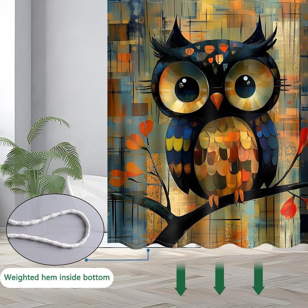 Owl Pattern Waterproof Washable Polyester Shower Curtain With 12 Hooks Modern Bathroom Decorative Shower Curtain