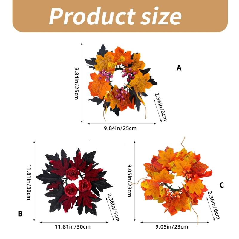 Fall Maple Leaf Candle Wreaths Pack of 5 Tealight Candle Holders Rings for Halloween Parties Table Centerpieces Decors