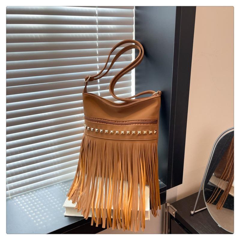 Retro Large-capacity Fringed Single-shoulder Bag, Personalized Tote Bag, Fashionable Crossbody Dumpling Bag