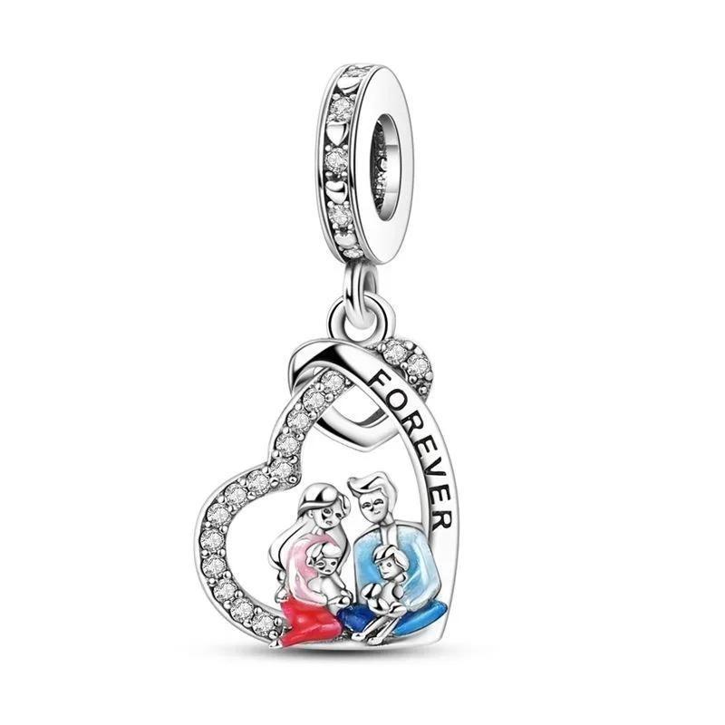 Sparkling Birthstone Charms Copper Heart Mom Key Pendant Bead Fit Original Necklace Bracelet Women Jewelry Diy Gift