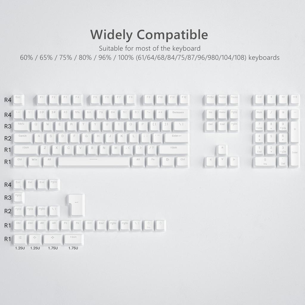 Xiaomi 129 Key White Pudding PBT Double Shot Keycaps OEM Profile Custom Keycap Set for 100%, 75%, 65%, 60% Gaming Mechanical Keyboard