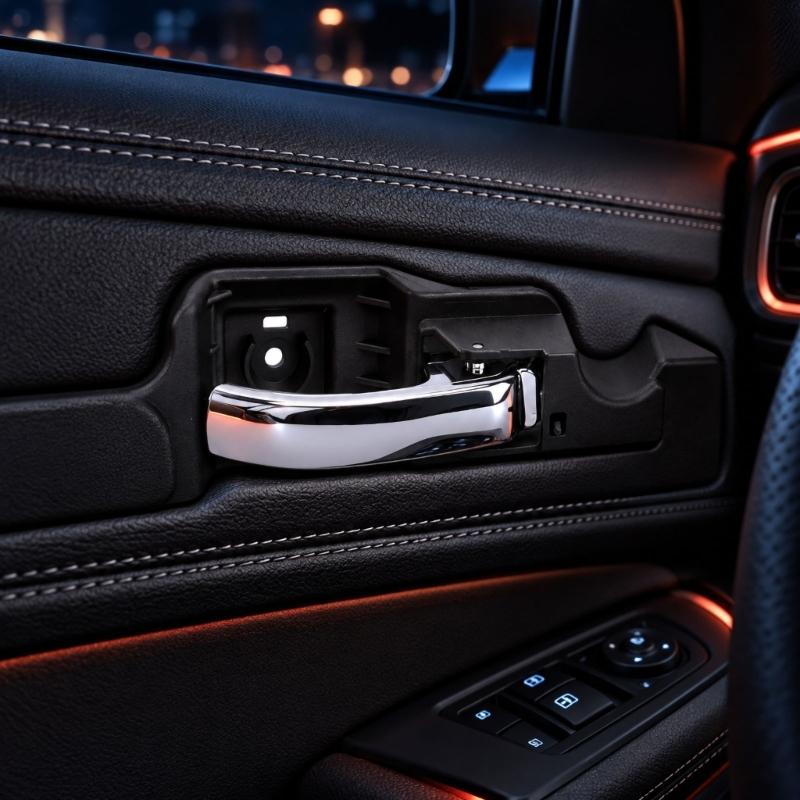 Front Inside Door Handle Assembly with Plastic Construction, Integrated Pull Lever, and Multiple Mounting Openings
