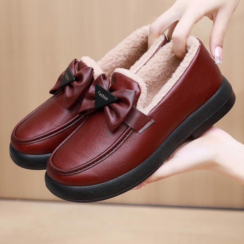 Baumwollschuhe Damen Winter Samt Ein-Pedal Verdickt Mode Mutter Baumwollstiefel Warm Schwangere Frauen Arbeit Lederstiefel