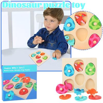 Puzzle-uri din lemn pentru copii de 1-3 ani, Cadouri de Paște, Ouă de dinozaur, Puzzle-uri 3D