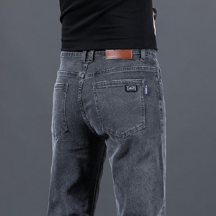 New Men's Casual Black Elastic Denim Pants Spring Autumn Loose Fit Straight Leg Versatile Casual Trousers for Men