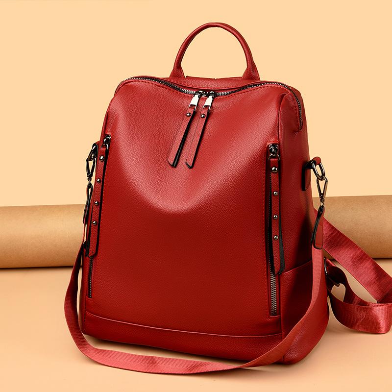 Damen-Rucksack, große Kapazität, Diebstahlschutz, weiches Leder, Reise-Schulter-Umhängetasche