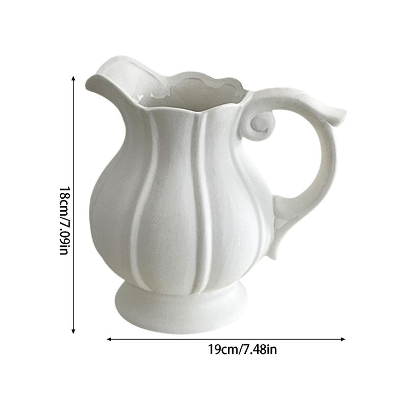 Stylish Nordic Minimalists Jugs Vases With Handle White Ceramic Flower Arrangement Pitcher Vases For Wedding Centerpieces