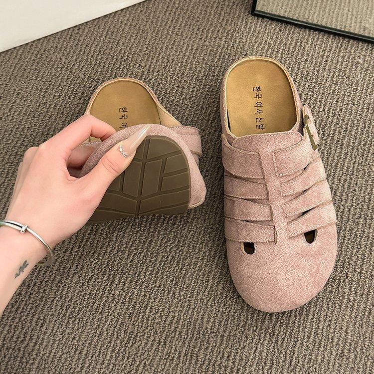 Breathable hollow soft bottom Boken baotou half slippers women's outer wear pig cage 2025 spring new retro ugly Boken tide