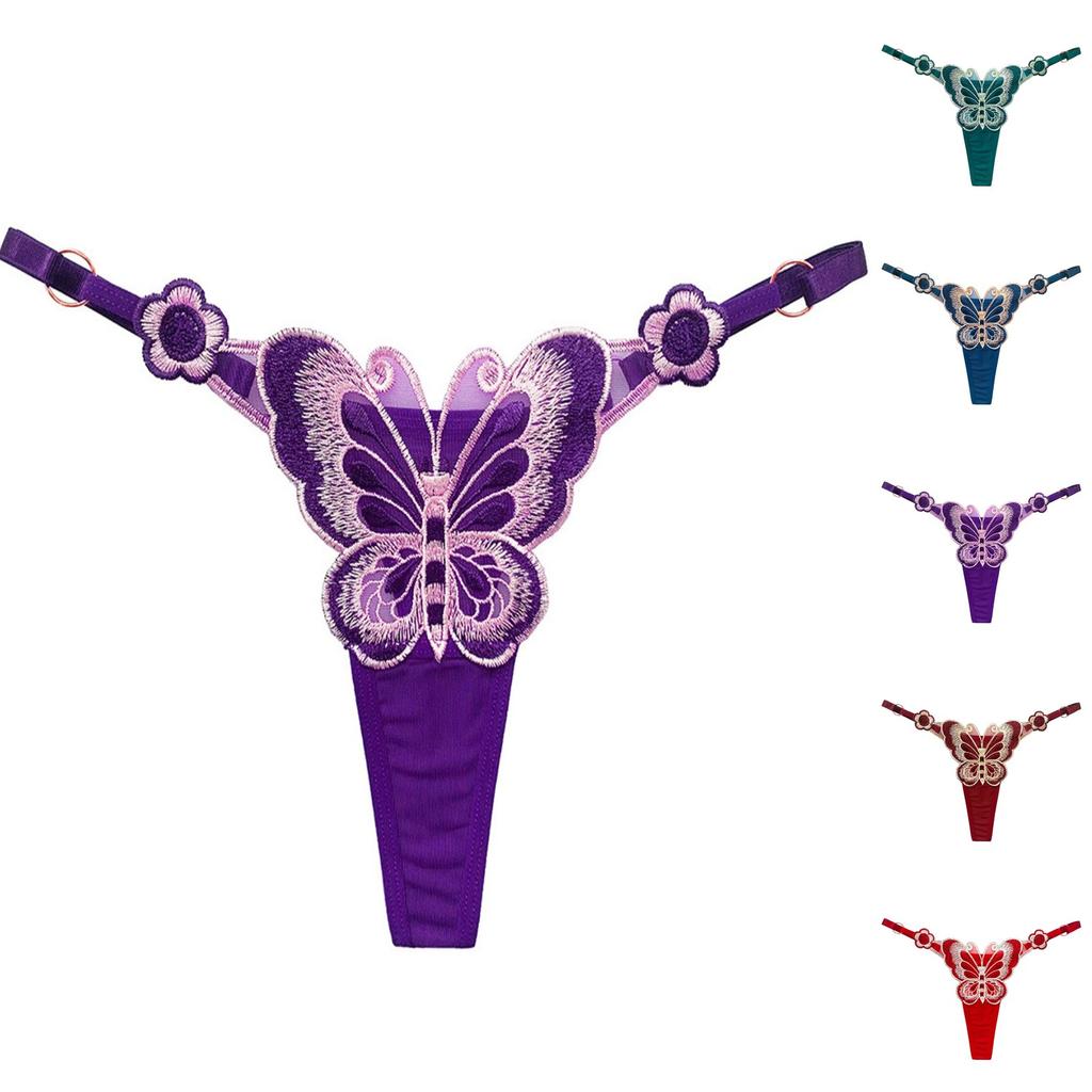 Fashion Butterfly Thong Female Sexy Hotembroidery Adjustable Low Waist Panties For Women