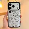 Doodle Dot Cat Case: Korean Style, Frosted Acrylic, Black Border for Apple 13Pro, 14Pro, 15Pro, 16Pro, 17Pro