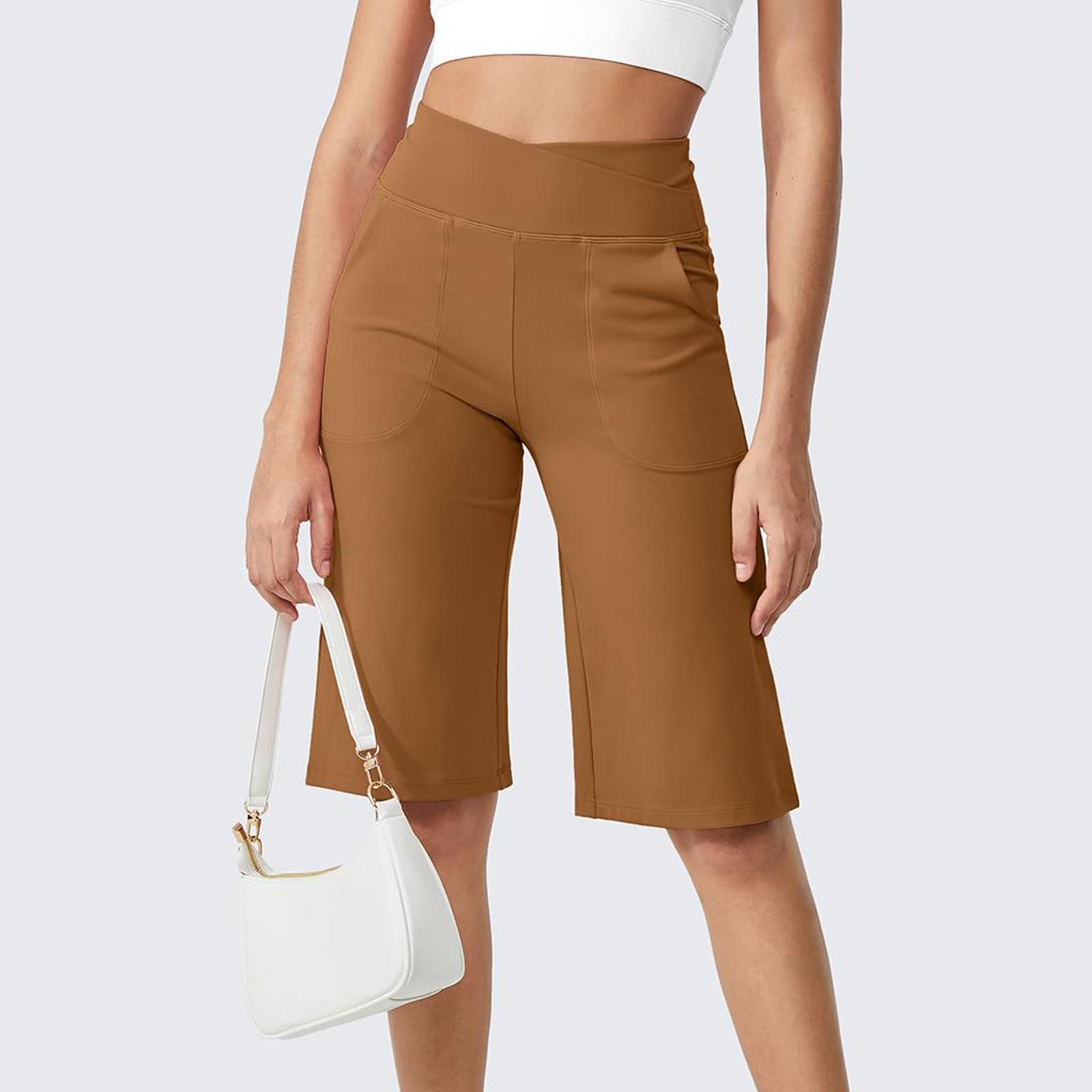 

Женские однотонные повседневные брюки с высокой талией, спортивные брюки, шорты L коричневый