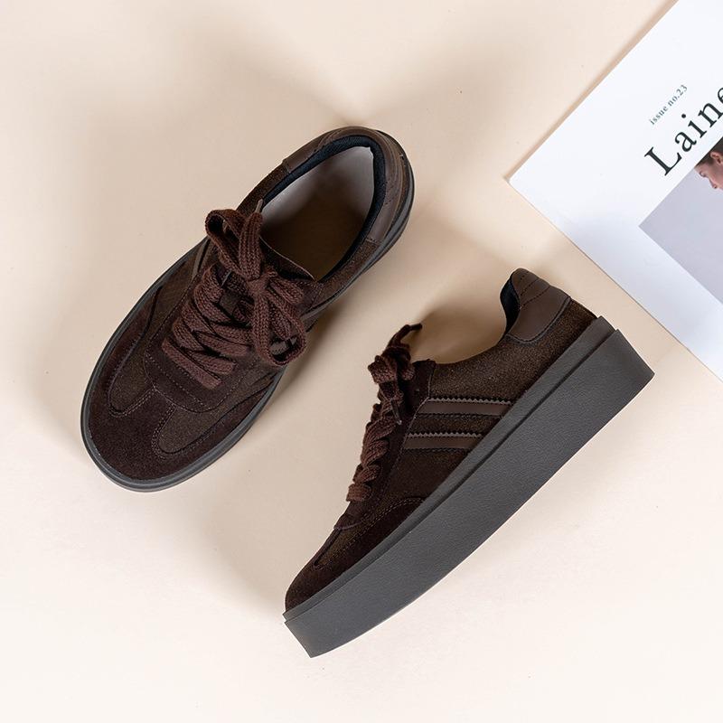 Plateauschuhe mit dicker Sohle, farblich passend, runde Zehenkappe, Retro, vielseitig, lässig, flache Schuhe, kleine weiße Schuhe, Damen