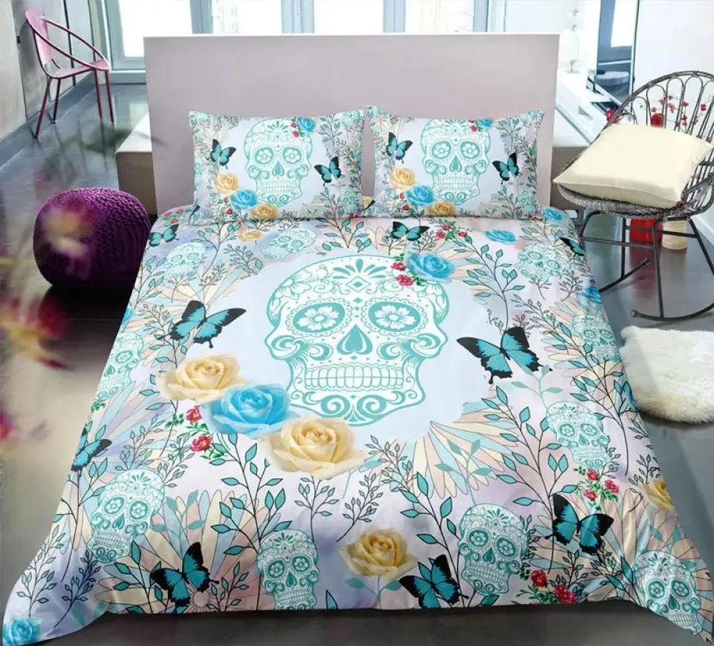 3D Printed Floral Skull Duvet Cover Set Mandala and Sugar Skull Bedding Sets Skeleton Bones Roses Floral Quilt Cover King Size
